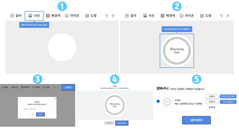 스티커 제작 툴과 순서 진행방법을 진행 순서에 맞춰 정열된 이미지