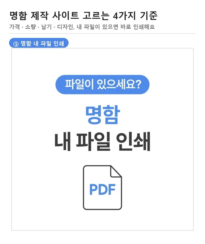 PDF 파일 아이콘 위에 "파일이 있으세요? 명함 내 파일 인쇄"라고 적힌 네모디 안내 이미지