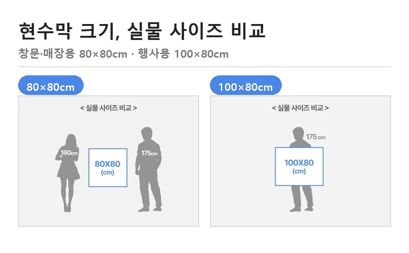 현수막 사이즈 실물 비교 — 80×80cm와 100×80cm
